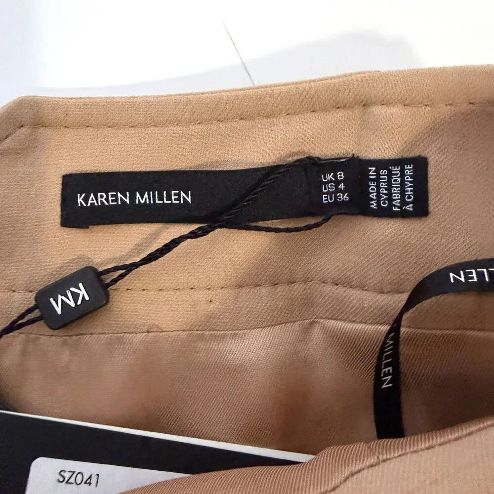 Karen Millen NWT Cotton Blend Button Detail A-Line Skirt Tan Size US 4 UK 8